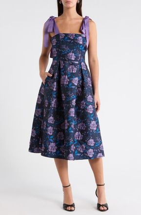Sugarlips Willa Floral Dina Pleated Midi Dress in Navy-Multi at Nordstrom, Size X-Large