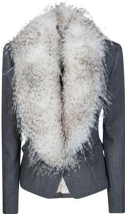 Elisabetta Franchi Fur Collar Tailored Grey Blazer