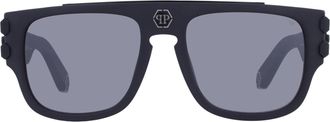 Philipp Plein Smoke Mirror Silver Square Mens Sunglasses SPP011X 0703 55