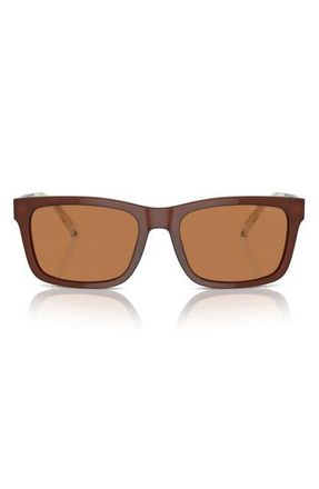 Emporio Armani 57mm Rectangular Sunglasses in Shiny Opaline Brown /Brown at Nordstrom