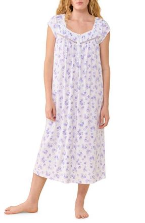 Eileen West Floral Cotton Lawn Long Nightgown in White/Purple Floral at Nordstrom, Size X-Large