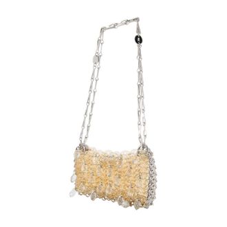Paco Rabanne Womens Crystal-Embellished Acetate Shoulder Bag Gold