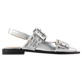 Ganni Womens Feminine Buckle Ballerinas - - Synthetic Leather - Silver - Size EU 38
