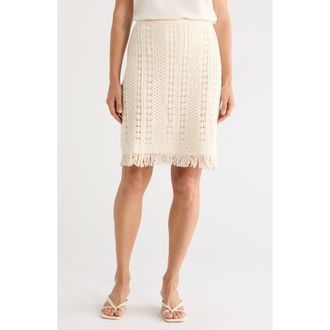 Adrianna Papell Fringe Trim Crocheted Cotton Skirt in Cream at Nordstrom Rack, Size X-Large