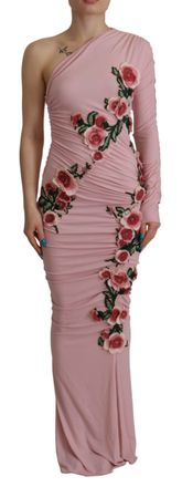 Dolce & Gabbana Roze Bloem Versierde Off-Shoulder Damesjurk