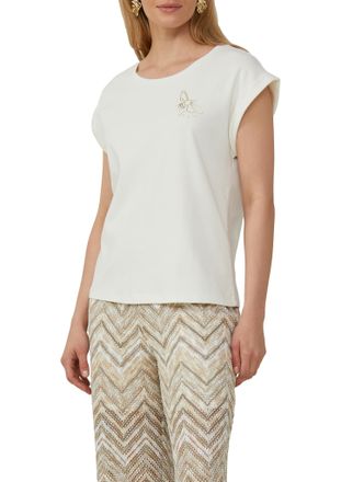 s.Oliver Black Label T-Shirt S.OLIVER BLACK LABEL, Damen, Gr. 34, weiss (wei&szlig;), Interlock, Obermaterial: 100% Baumwolle, bedruckt, regular fit taillenbedeckt, Rundhals, Sh