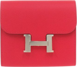 Herm&egrave;s Red Color Epsom Leather Wallet (Bi-Fold) (Pre-Owned)
