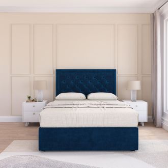 Sloomy Montana Plush Velvet Memory Foam Bed Set With No Drawers, Mattress & Headboard in Navy | Size: Single