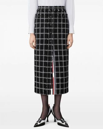 Thom Browne Gonna midi a tubino in misto cotone check a vita alta