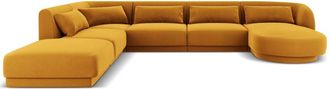 BLOOMINGLOFT Grosses 7-Sitzer Design Panorama Sofa Tulum mit lange Seite links, mit Samtbezug