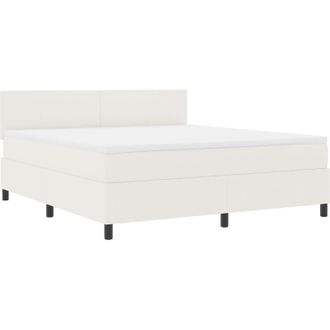 vidaXL Cama Base Tapizada Con Colch&oacute;n Crema Super King Tela De Terciopelo Vidaxl