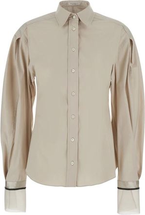 Brunello Cucinelli Monili Poplin Shirt - Dames - Overhemden - Beige - L - Katoen - Overhemden