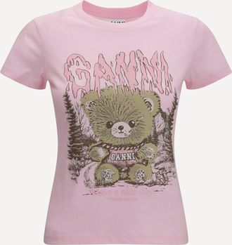 Ganni Teddy Forest baby fit cotton T-shirt Female XS