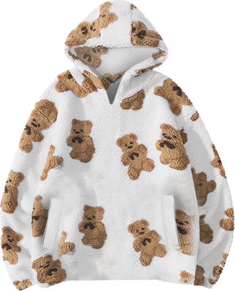 Generic Womens Fleece Coat - Bear Fluffy Fuzzy Hoodies, Teddy Long Sleeve Sherpa Sweatshirt, Comfy Cosy Jackets, Ladies Soft Winter Warm Pullover Tops, Pocket