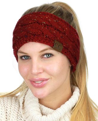 C.C Soft Stretch Winter Warm Cable Knit Fuzzy Lined Ear Warmer Headband, Confetti Burgundy, 1 Count (Pack of 1)