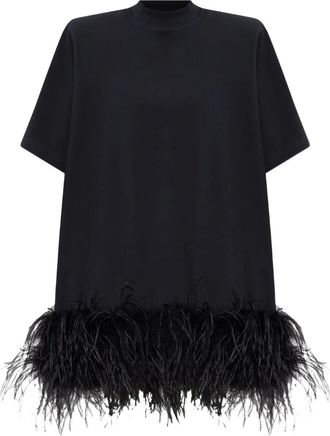 The Attico Mini-jurk met veren afwerking - Zwart