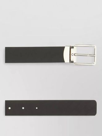 Montblanc leather belt silver tone buckle smooth