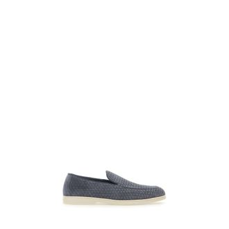 Doucal's Loafers, male, Blue, Size: 7 US Blue Suede Moccasins with Interlaced Pattern