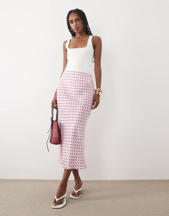 Nobody's Child Alana - Gonna midi a vita alta in raso rosa a pois