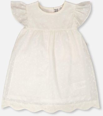 Deux par Deux Short Sleeve Printed Poplin Dress in Off-White at Nordstrom, Size 24M
