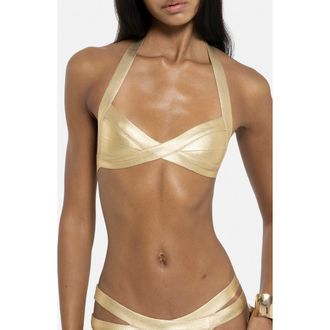 Jaded London Metallic Bandage Halter Bikini Top in Gold at Nordstrom, Size X-Small