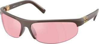 Miu Miu Bruin montuur met roze spiegelglazen - Dames - Zonnebrillen - Bruin - 70 MM - Accessoires