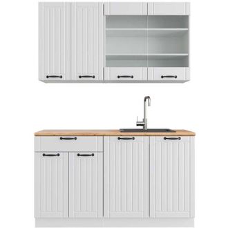 Vicco Cucina completa Fame-Line, Casa di campagna bianca/bianco, 140 cm, pl Rovere