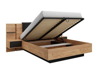 VENTE-UNIQUE.COM Cama con canap&eacute; abatible tela gris antracita, color natural claro