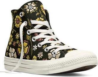 Converse Gender Inclusive Chuck Taylor All Star Floral Embroidered Canvas High Top Sneaker in Black/in The Weeds/hay Day at Nordstrom, Size 4.5