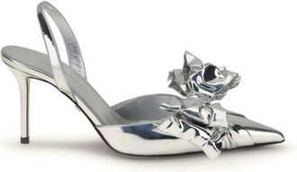 Mach & Mach Mach & Womens Double Bow Slingback Heels - Silver Leather - Size 38.5 EU/IT