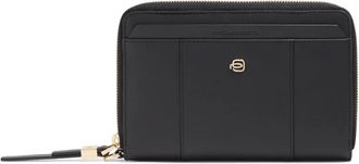 Piquadro Accessoires, Dames, Zwart, ONE Size, Leer, Portemonnee met rits en 4 kaartsleuven van leer