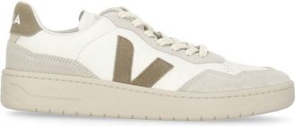 Veja White V-90 Suede Inserts Leather Sneakers