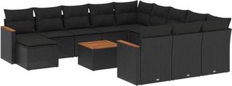 vidaXL Set De Sof&aacute;s De Jard&iacute;n Y Cojines 13 Pzas Rat&aacute;n Sint&eacute;tico Negro Vidaxl