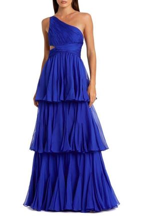 Mac Duggal One Shoulder Tiered Chiffon Gown in Cobalt at Nordstrom, Size 10
