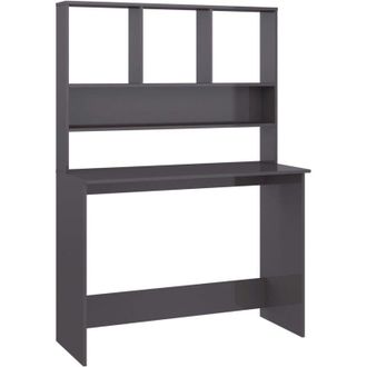 vidaXL Escritorio Con Estantes Contrachapada Gris Brillo 110x45x157 Cm Vidaxl