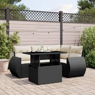 vidaXL Vidaxl - Set De Muebles De Jard&iacute;n 5 Pzas Y Cojines Rat&aacute;n Sint&eacute;tico Negro