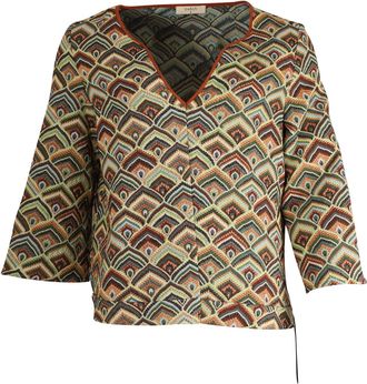 BA&SH Ba & Sh V-neck Three-Fourth Sleeves Abstract Top in Multicolor Cotton