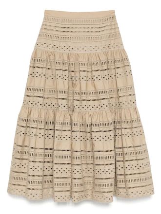 Elie Saab embroidered midi skirt - women - Polyester/Organic Cotton/Silk/Cotton - 36 - Neutrals