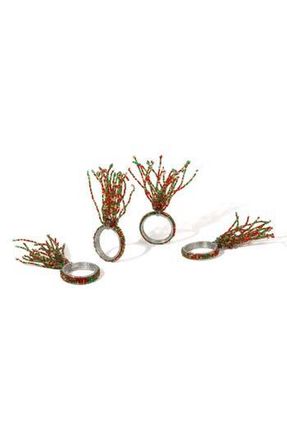 Tiramisu Holly Berry Fireworks Set of 4 Napkin Rings in Red/Green at Nordstrom Rack