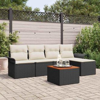 vidaXL Conjunto De Sof&aacute; De Jard&iacute;n 6 Pcs Negro Polirat&aacute;n Vidaxl
