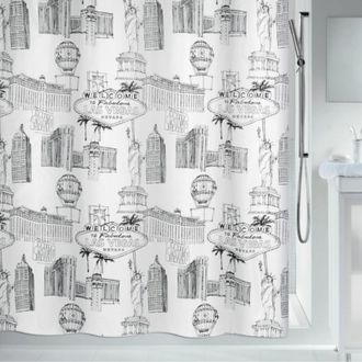 Spirella Spirella - Cortina De Ducha Poli&eacute;ster Vegas 180x180cm Blanco Y Negro