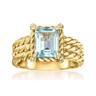 Ross-Simons Sky Blue Topaz 3-Row Ring With White Topaz in 18kt Gold Over Sterling