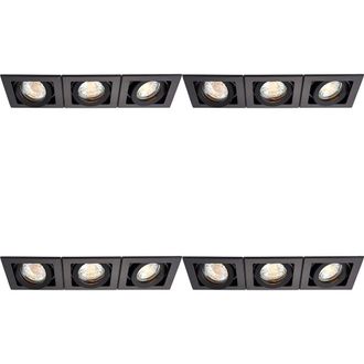 Loops 4 PACK Triple Recessed Boxed Downlight - 3 x 50W GU10 Reflector - Matt Black