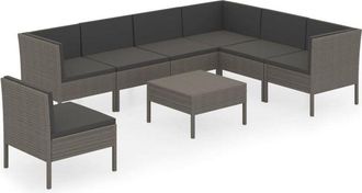 vidaXL Set De Muebles De Jard&iacute;n 8 Pzas Y Cojines Rat&aacute;n Sint&eacute;tico Gris Vidaxl