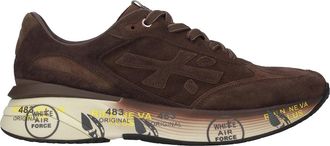 Premiata Rich Brown Suede Graphic Text Sneakers