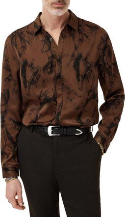 John Varvatos Smoke Print Button-Up Shirt in Light Chocolate at Nordstrom, Size Xx-Large
