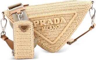 Prada Triangle Logo Zip Crochet Raffia Small crossbody bag - Beige