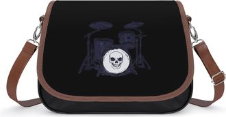 Generic Drum Set with Skull Womens Leather Crossbody Bags with Adjustable Strap Casual Printed Shoulder Handbag