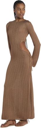 BA&SH Kleedjes, Dames, Bruin, S, Gouden Lange Jurk met Uitsnijding