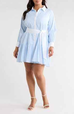 Sugarlips Stripe Contrast Trim Long Sleeve Shirtdress in Blue-White-Stripe at Nordstrom, Size 3 X